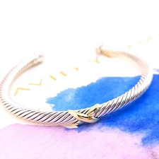 David Yurman Sterling Silver & 18k Yellow Gold 4mm Cable X Station Bracelet 7"