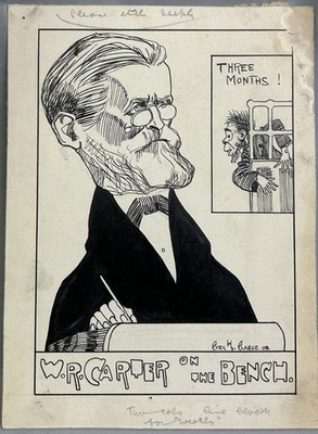 ANTIQUE W R CARTER JP, SHEFFIELD CARICATURE CARTOON DRAWING, CYRIL CLAGUE