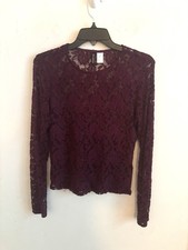Y2K sheer Lace Purple Floral Blouse Large Whimsigoth Romantic Coquette Layering