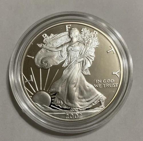 2002-W Proof 1oz Silver American Eagle $1 Coin with case, box, and COA