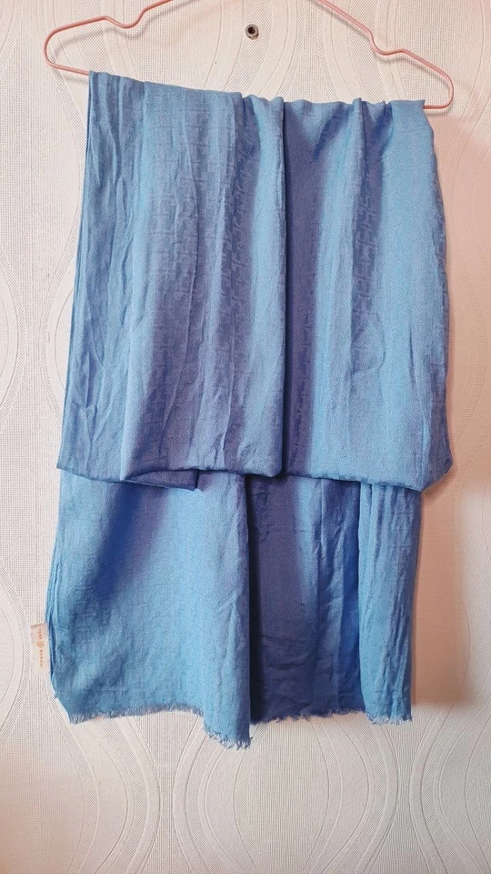 Vintage Tory Burch Logo Jacquard Scarf In smoked blue Cotton Silk 80*26 In - Image 2 of 3