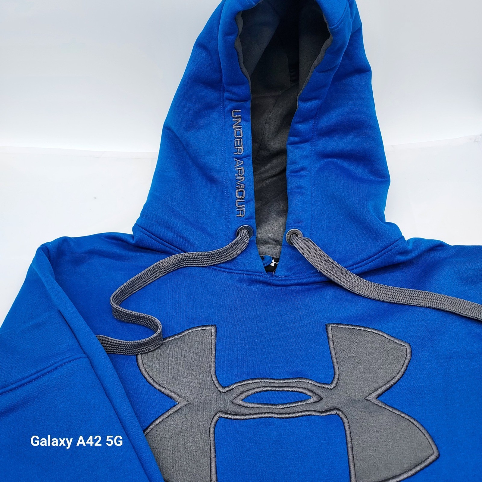 Under Armour Youth Hoodie Pullover Blue Gray Logo Loose Fit MED