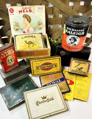 VTG Tobacco Advertising Tin Lot Flor De Melba Gold Flake Surbrug s Union Leader