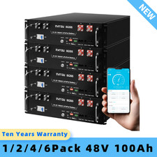 1/2/4/6Pack 48V 100Ah Server Rack LiFePO4 Lithium Battery BMS Bluetooth Off-gird