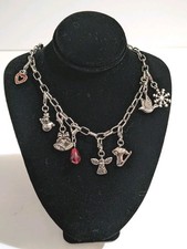 Christmas/Winter Charm Necklace. Silver Tone, Enamel  Acrylic. 16".