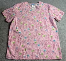 SB Scrubs Pink Womens M Floral Short Sleeve Front Pockets V-Neck Medical Scub