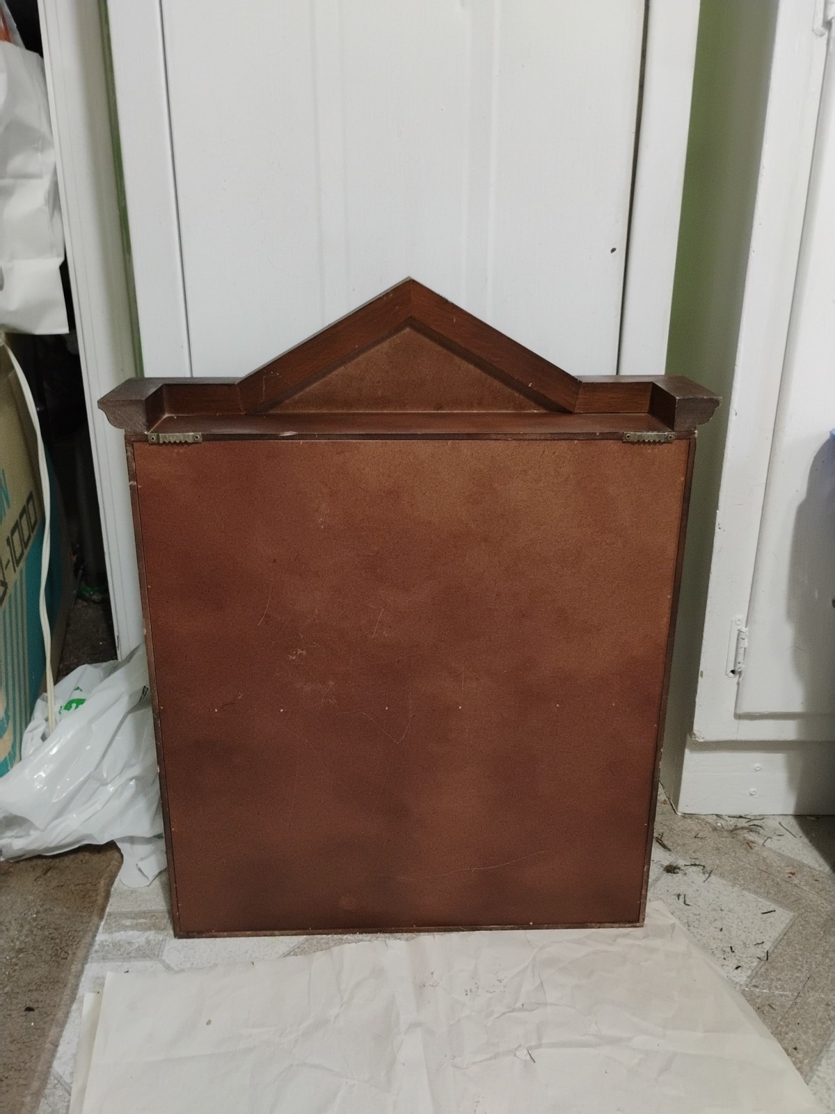 Wood Curio Cabinet Shadow Box Wall Hanging 22" Shelf Vintage Display Case Wooden