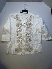 Chico  s White Linen Embroidered Jacket Size 3 Women  s Large Button Front