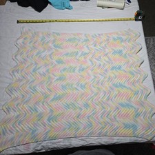 Vintage Unisex Pink Blue Ivory Yellow Zig Zag Baby Afghan 37" X 33" crochet