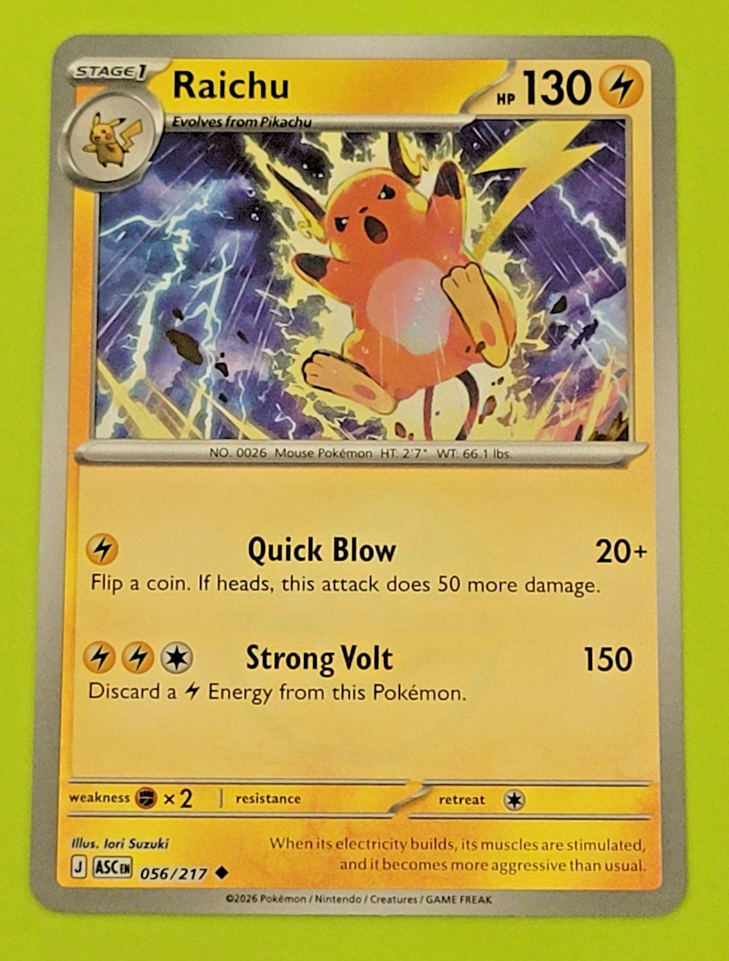 Pokemon TCG - RAICHU - Ascending Heroes ASC EN - 56/217 Nm