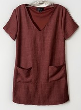 Lulus Poppy Dress Rusty Rose V Neck Short Sleeve Shift Dress Pockets Size XS
