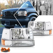 For 92-96 Ford F150/F250/F350 LED DRL Headlight/Lamp Chrome Housing Amber Corner