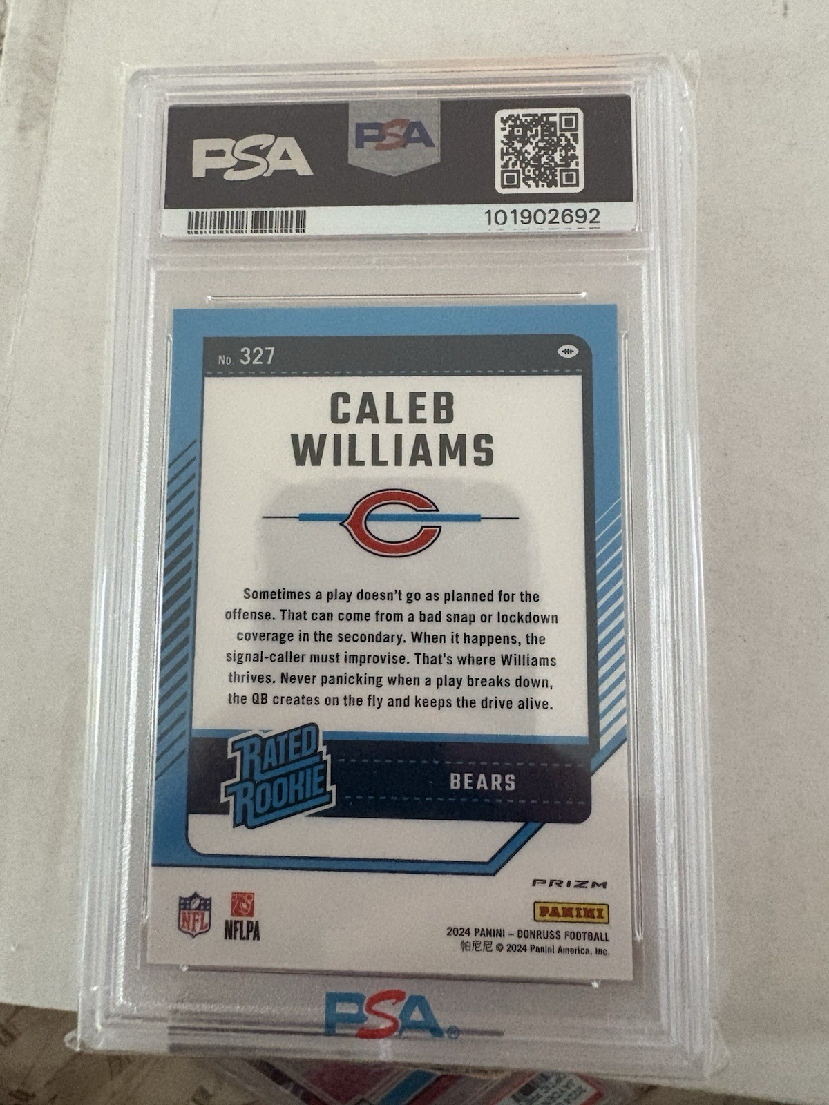 2024 Donruss PSA 9- Rated Rookie Caleb Williams #327 Optic  Red Pandora Prizm view 2