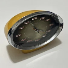 Caravelle Japan Rhythm Space Age Alarm Clock MCM Vintage Yellow 2 Jewels Retro