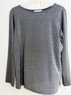 Susan Graver Style Top Women s Medium Charcoal Silver Metallic Long Sleeve Top