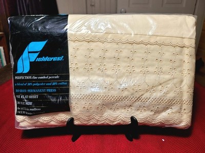 1970s FIELDCREST *Trousseau Lace* No-Iron PERCALE FLAT SHEET Double / Full Size