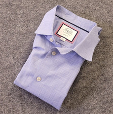Charles Tyrwhitt Shirt Mens 17 36 Blue Heather Weave Cotton Long Sleeve