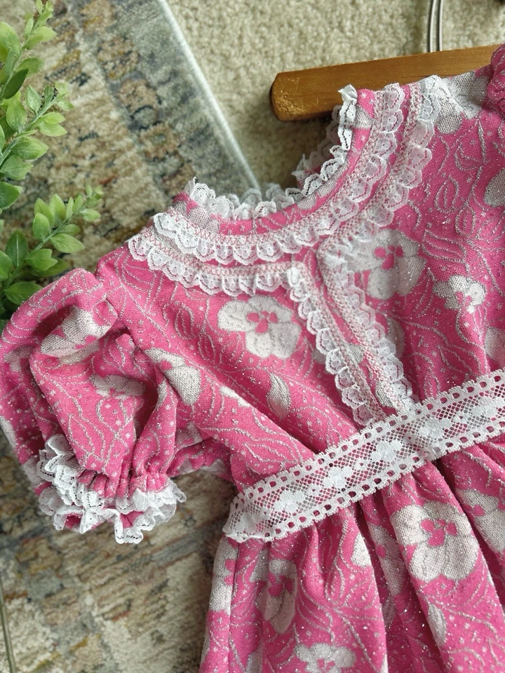 Vestido de bebé vintage años 70 niñas fiesta metálico vestido princesa hecho a mano concurso Foto 3 de 4