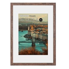 16.5x23.4 A2 Picture Frame Matted to A3 Rustic Brown Wood Display Photo Puzzl...