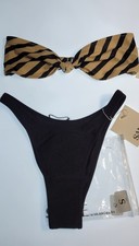 SAME Los Angeles Bandeau Bikini Set Black Tan Striped Size S New