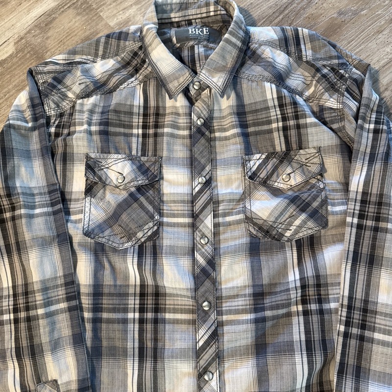 Mens BKE Buckle Long Sleeve Button Down Shirt Athletic Fit Pearl Snap Size XL