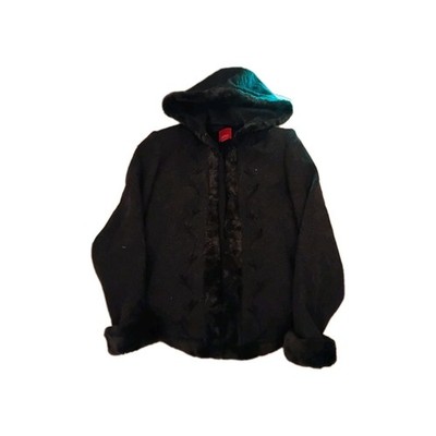 Esprit Wool Charcoal Colored Embroid Coat Size Small With Fur Trim
