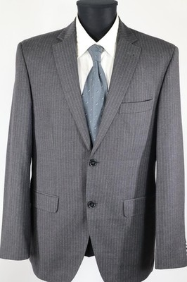Benvenuto Sakko 48 S Grau Weiß Nadelstreifen Wolle Taschen Zugenäht Blazer Top