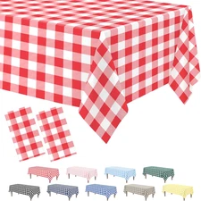 2 Pack Red Gingham Tablecloth, 54 X 108 Inches Red and White Checkered Tableclot