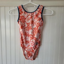 Plum Practicewear Gymnastics Leotard Orange Rose Flower Print Size Child L