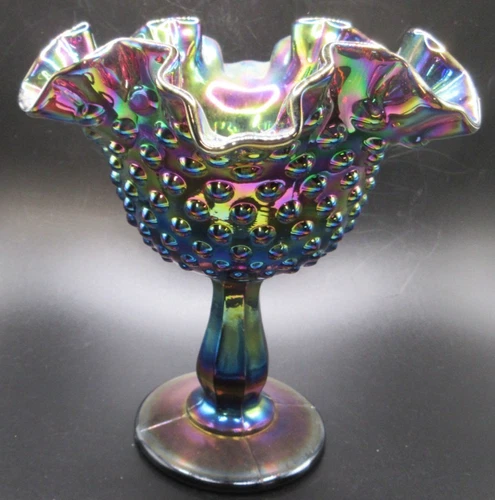 VINTAGE~FENTON~PURPLE AMETHYST HOBNAIL CARNIVAL GLASS COMPOTE~6 1/8" TALL