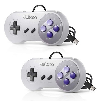 KIWITATA 2X Classic SNES USB Controller for PC Grey/Purple Keys 2Pack
