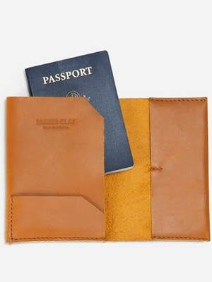 Parker Clay Addis Full-Grain Leather Passport Wallet Travel Rust Brown