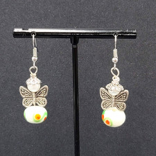 Pierced Earrings Silver tone Angel White Art ...
