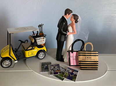 Groom No Golf Bride Shopping Theme Funny Cake Topper Wedding Day Reception