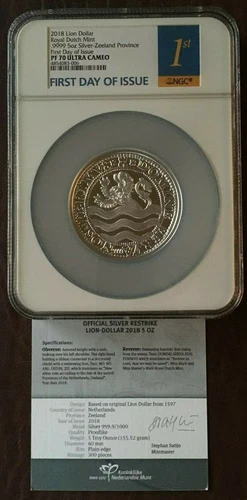 2018 5 OZ NETHERLANDS LION DOLLAR NGC PF70 UC FDI