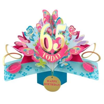LOVE KATES 65 Today Happy 65th Birthday Pop-Up Greeting Card Love Kate's Pop Up Cards Her