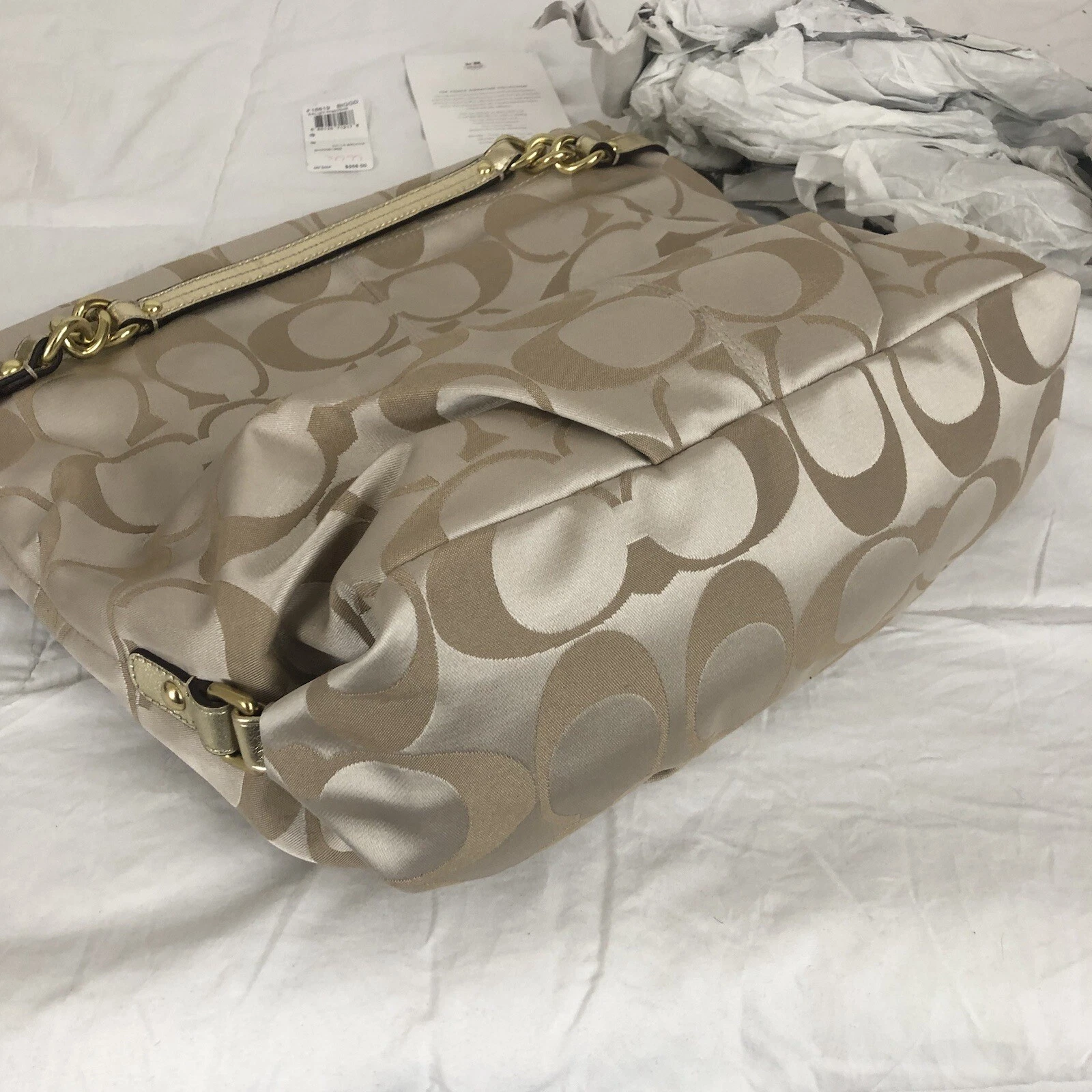 Borsa a tracolla Coach Signature Brooke Jacquard Carly beige marrone oro nuova