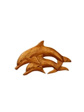 Hand Carved 2 Dolphins Wall Plaque Wooden Tropical Nautical Coastal Dolphin Wood