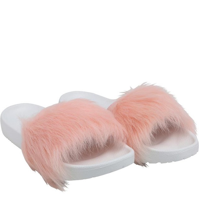 light pink fuzzy slides