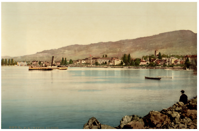 Photochromie Vintage 'Barque Sur Le Lac Léman' - Circa 1893, Format 17x22 Cm, Couleurs, Référence ME1593