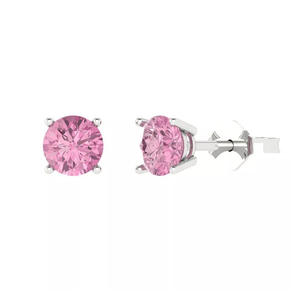 2.0ct Round Cut Pink Simulated Diamond Stud Earrings 14k White