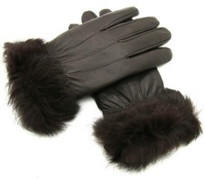 WOMENS LADIES NEW SUPER SOFT GENUINE BROWN LEATHER GLOVES WITH FAUX FUR TRIM