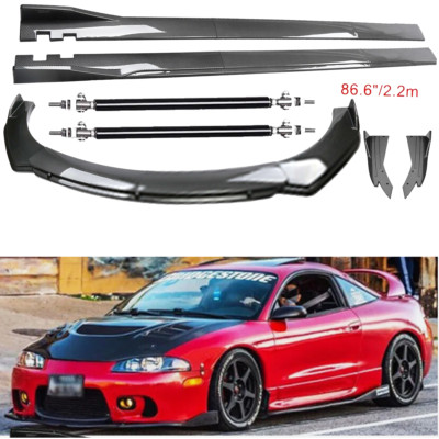 For Mitsubishi Eclips Carbon Fiber Front Bumper Lip Spoiler 86.6'' Side Skirt Kit