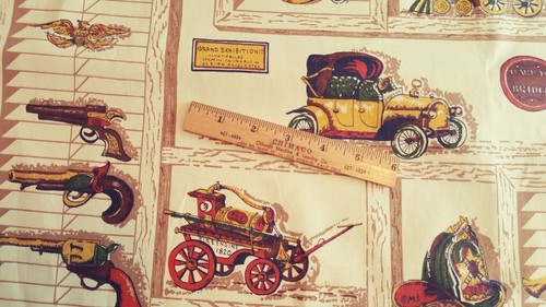 Vintage Cotton History Fabric Old West Trains Guns Cannons Fire Engines 56"Lx36" - Picture 7 of 8