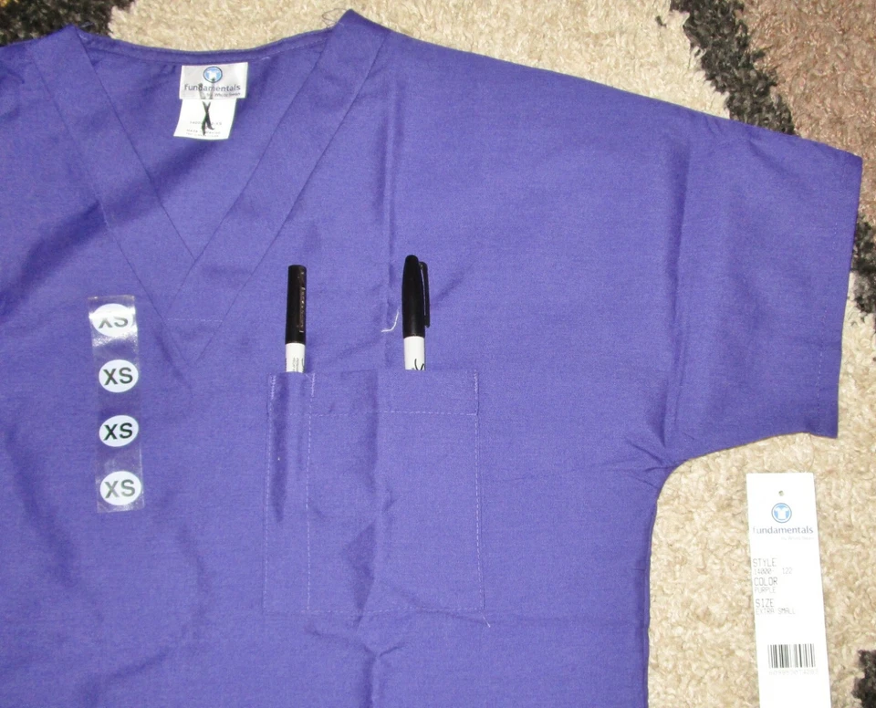 3 Pc White Swan Unisex V Neck Top Pocket Scrub Top Sz XS 14000 Purple - Image 3 of 4