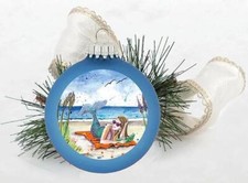 Mermaid on Beach Towel Glass Globe Ornament Made in USA Hand Painted