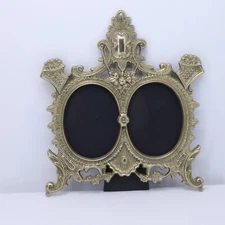 Vintage Solid Brass Double Picture Frame Victorian Rococo Baroque Eagle Stand