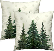Pine Tree Throw Pillow Covers 20X20 Set of 2, Green Rustic Style Natural Forest