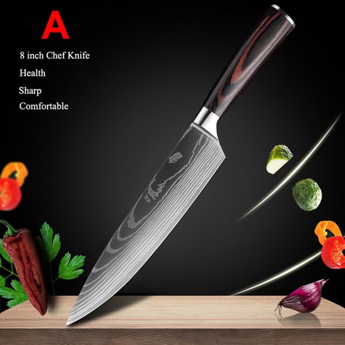 3Pcs Kitchen Knife Set Damascus Stainless Steel Chef Knives Meat Cleaver Sharp - Picture 3 of 12