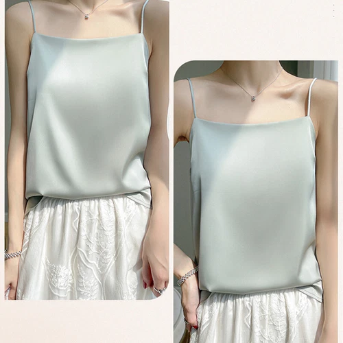 Sexy Women Silk Camisole Satin Spaghetti Strap Vest Tank Top Sleeveless T-Shirt - Picture 13 of 34
